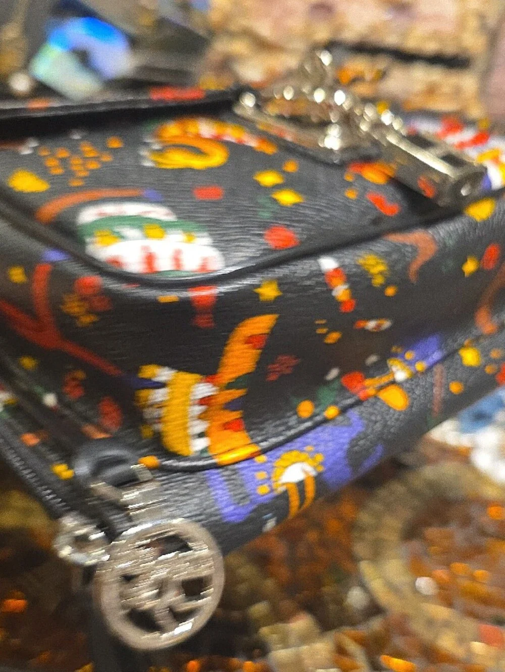 Black Carnival Print Crossbody Bag